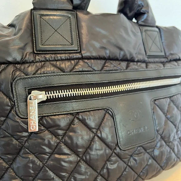 Chanel cocoon large black quilted nylon tote leather details 100% authentic - Picture 9 of 17